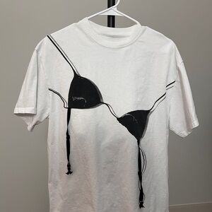 White T-Shirt with Black Bikini Print